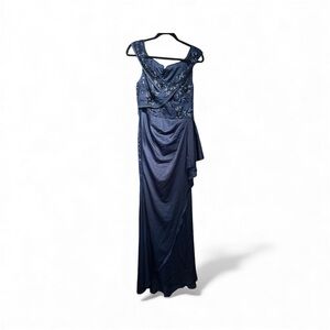 Navy One Shoulder Evening Dress